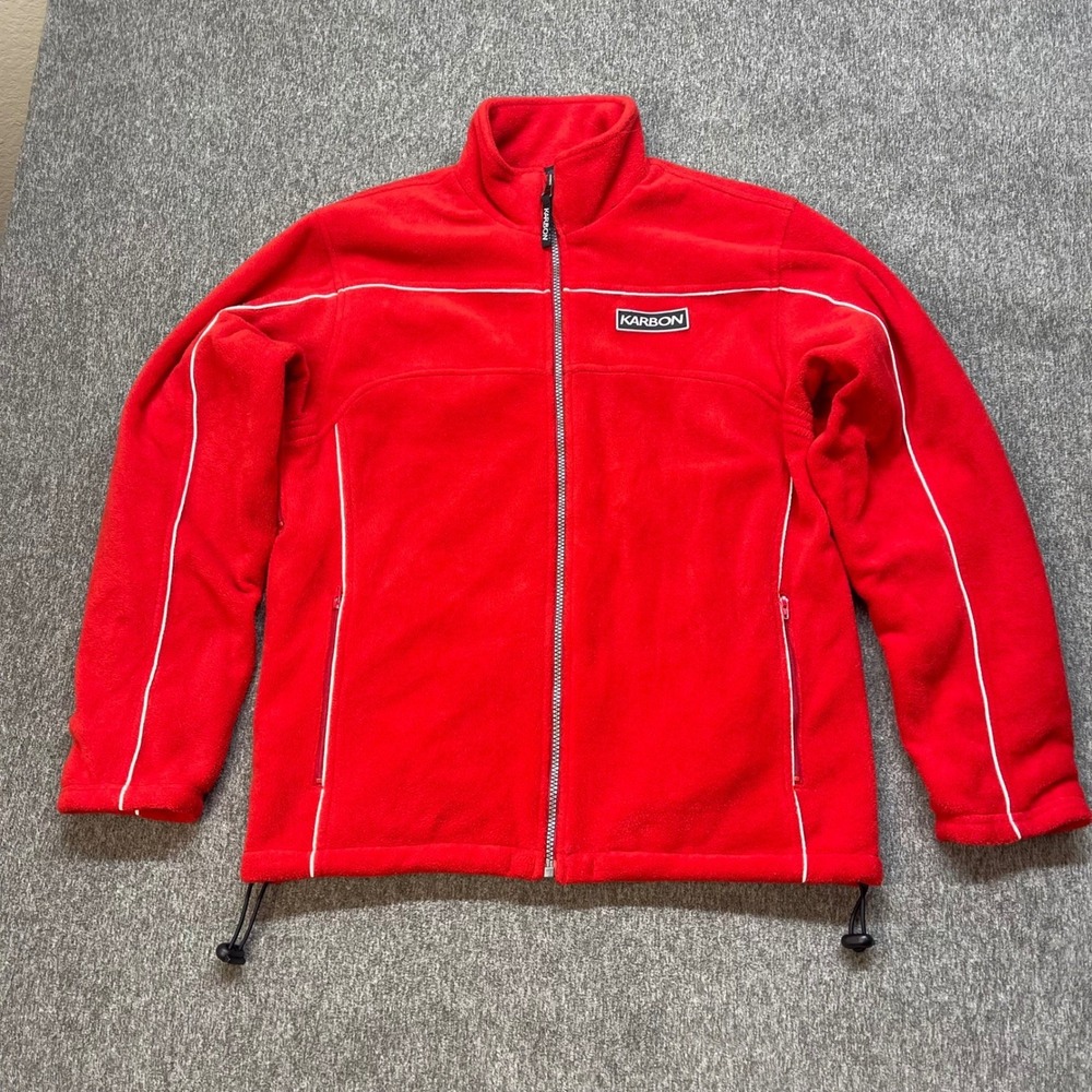 KARBON Red Fleece Zip‎ Up Jacket Men's XS TP White Trim Pockets Lined Warm Snow